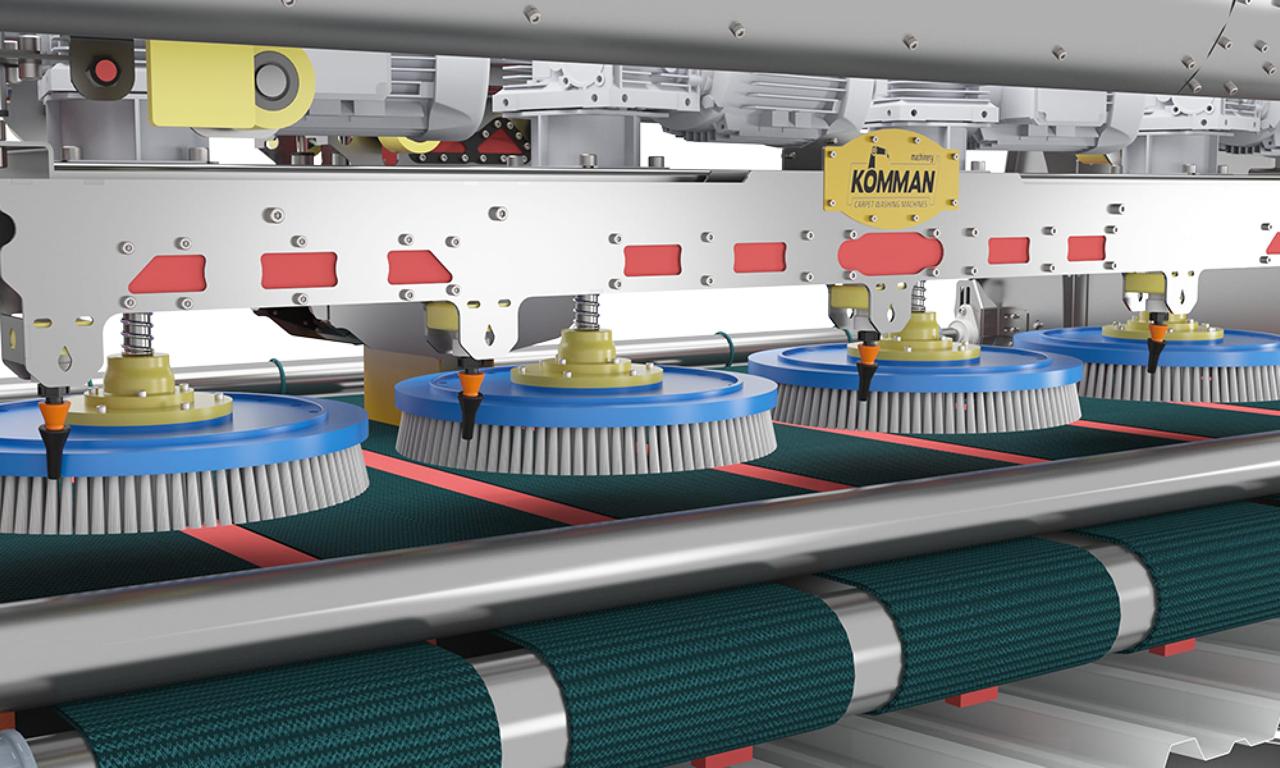 Technical diagram of the high-precision brush system used to safely clean delicate carpet fibers.